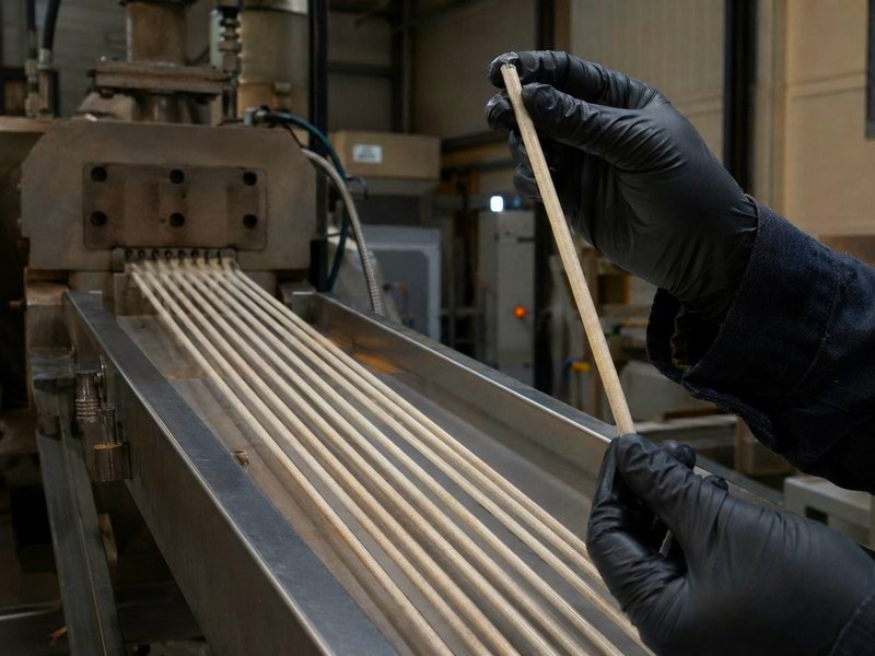 Línea de extrusión produciendo popotes biodegradables